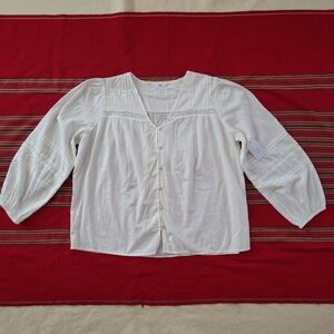 NWT Long-sleeved Off White Boho Blouse Women's Size Large Cotton Viscose